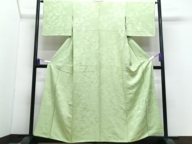 平和屋着物■上質な色無地　御所車地紋　若葉色　正絹　逸品　CABI7113xe