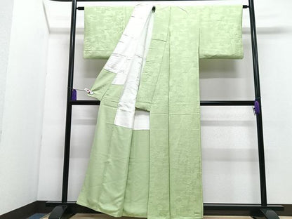平和屋着物■上質な色無地　御所車地紋　若葉色　正絹　逸品　CABI7113xe
