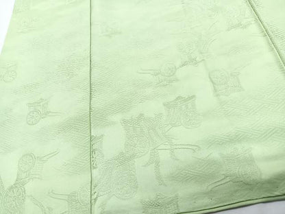 平和屋着物■上質な色無地　御所車地紋　若葉色　正絹　逸品　CABI7113xe