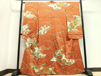 平和屋着物■豪華振袖　駒刺繍　立波草花文　金彩　正絹　逸品　CABI7116xe