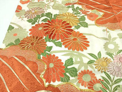 平和屋着物■豪華振袖　駒刺繍　立波草花文　金彩　正絹　逸品　CABI7116xe
