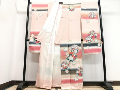 平和屋着物■豪華振袖　横段花丸文　暈し染め　金銀彩　正絹　逸品　CABI7117xe