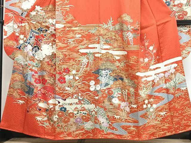 平和屋着物■豪華振袖　駒刺繍　御所車吉祥花文　金銀彩　正絹　逸品　CABI7119xe