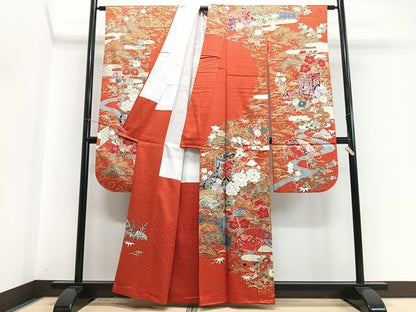 平和屋着物■豪華振袖　駒刺繍　御所車吉祥花文　金銀彩　正絹　逸品　CABI7119xe