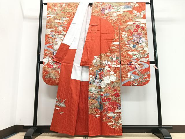 平和屋着物■豪華振袖　駒刺繍　御所車吉祥花文　金銀彩　正絹　逸品　CABI7119xe