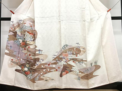平和屋着物■訪問着　刺繍　御所車貝桶花文　金彩　正絹　逸品　CABI7126xe