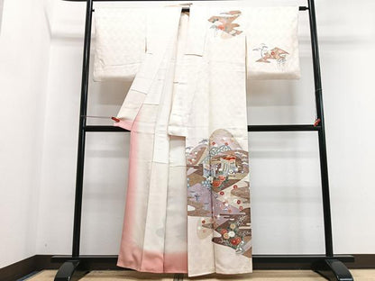 平和屋着物■訪問着　刺繍　御所車貝桶花文　金彩　正絹　逸品　CABI7126xe