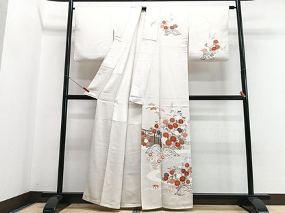 平和屋着物■訪問着　流水草花文　正絹　逸品　CABI7127xe