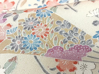 平和屋着物■上質な小紋　扇面草花文　正絹　逸品　CABI7129xe