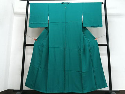 平和屋着物■上質な色無地　緑青色　正絹　逸品　CABI7132xe