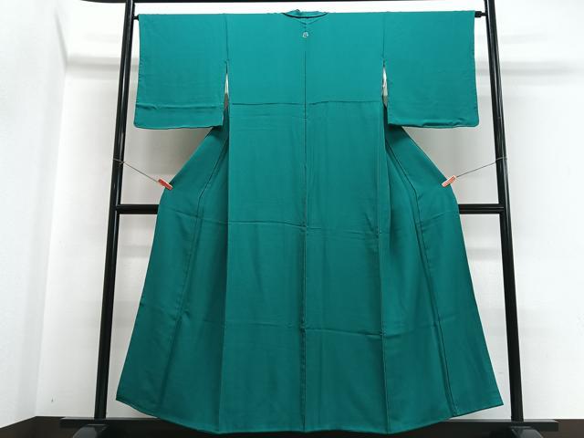 平和屋着物■上質な色無地　緑青色　正絹　逸品　CABI7132xe