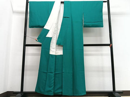 平和屋着物■上質な色無地　緑青色　正絹　逸品　CABI7132xe