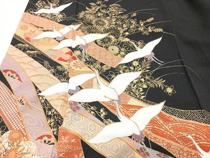 平和屋着物■豪華黒留袖　駒刺繍　飛鶴短冊吉祥花文　金彩　正絹　逸品　CABI7137xe
