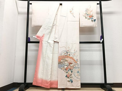 平和屋着物■訪問着　扇面御所車花文　正絹　逸品　CABI7146xe