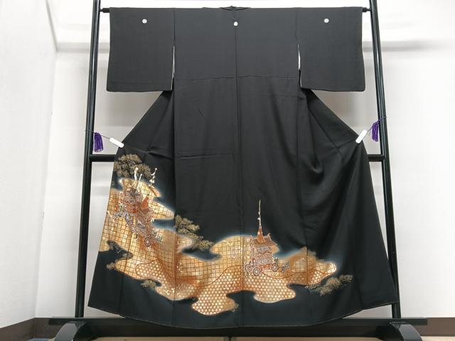 平和屋着物■豪華黒留袖　駒刺繍　鉾　人物文　暈し染め　金彩　正絹　逸品　CABI7147xe