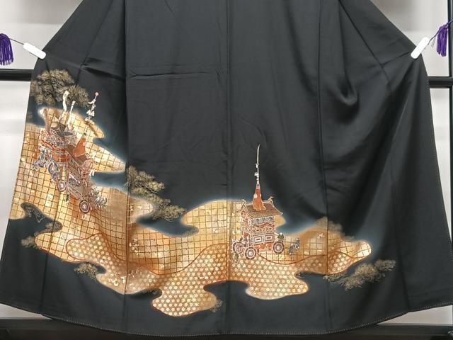 平和屋着物■豪華黒留袖　駒刺繍　鉾　人物文　暈し染め　金彩　正絹　逸品　CABI7147xe