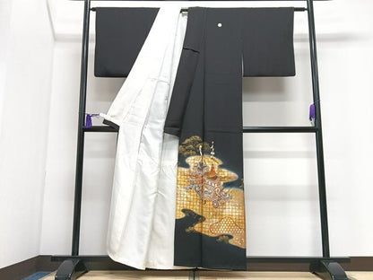 平和屋着物■豪華黒留袖　駒刺繍　鉾　人物文　暈し染め　金彩　正絹　逸品　CABI7147xe
