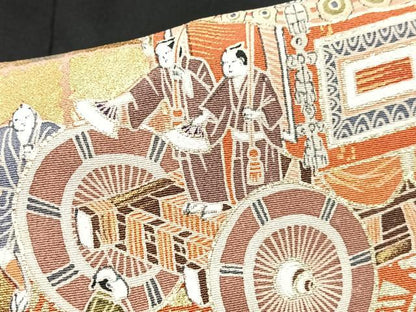 平和屋着物■豪華黒留袖　駒刺繍　鉾　人物文　暈し染め　金彩　正絹　逸品　CABI7147xe