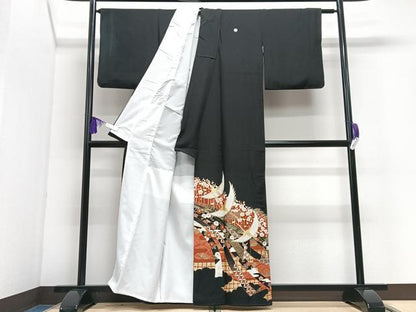 平和屋着物■豪華黒留袖　飛鶴短冊花文　金彩　正絹　逸品　CABI7148xe