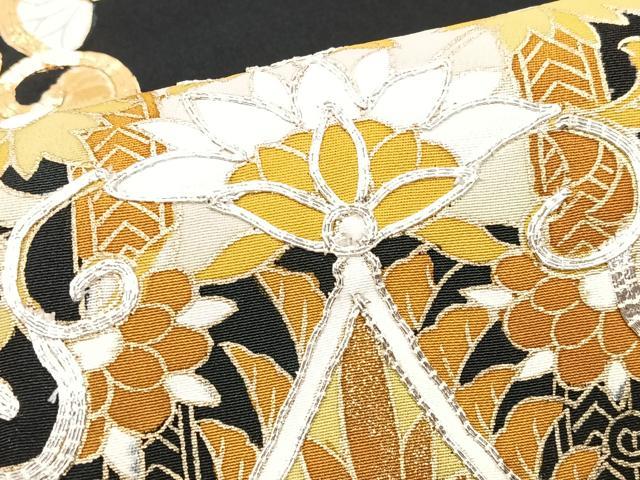 平和屋着物■豪華黒留袖　駒刺繍　花唐草文　金彩　正絹　逸品　CABI7149xe