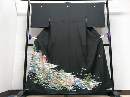 平和屋着物■豪華黒留袖　作家物　渡り橋風景文　正絹　逸品　CABI7151xe
