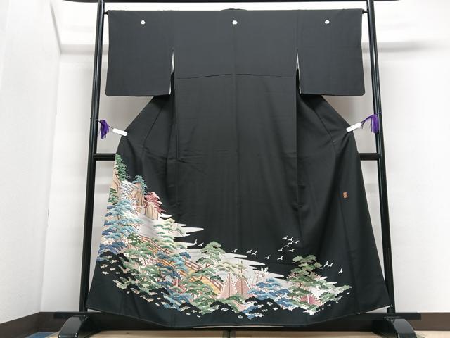 平和屋着物■豪華黒留袖　作家物　渡り橋風景文　正絹　逸品　CABI7151xe