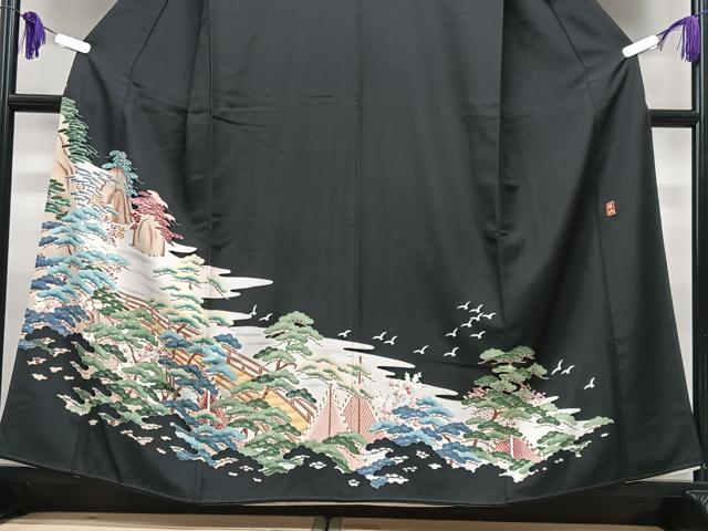 平和屋着物■豪華黒留袖　作家物　渡り橋風景文　正絹　逸品　CABI7151xe