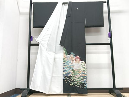 平和屋着物■豪華黒留袖　作家物　渡り橋風景文　正絹　逸品　CABI7151xe