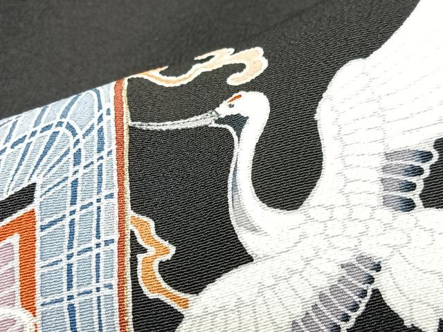 平和屋着物■豪華黒留袖　駒刺繍　御所車扇面花松文　金彩　正絹　逸品　CABI7152xe