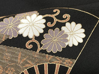 平和屋着物■豪華黒留袖　駒刺繍　扇面花文　金彩　正絹　逸品　CABI7154xe