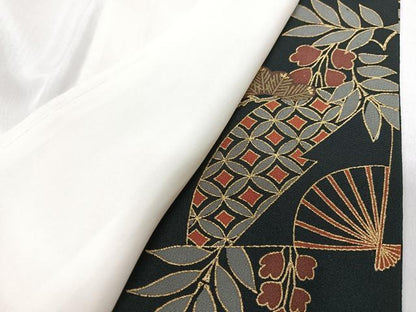 平和屋着物■豪華黒留袖　駒刺繍　扇面花文　金彩　正絹　逸品　CABI7154xe
