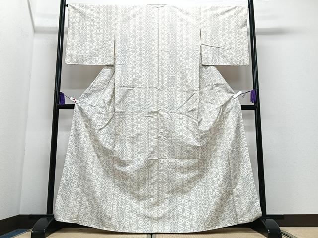 平和屋着物■上質な白紬　麻の葉文様　正絹　逸品　CABI7155xe