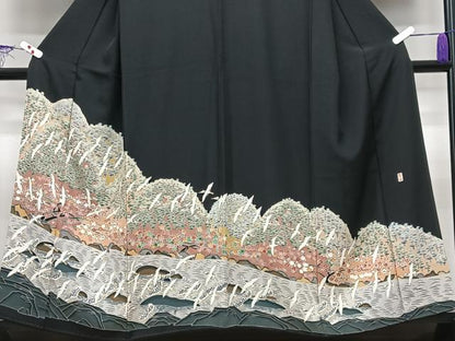 平和屋着物■豪華黒留袖　作家物　飛鶴風景文　正絹　逸品　CABI7156xe