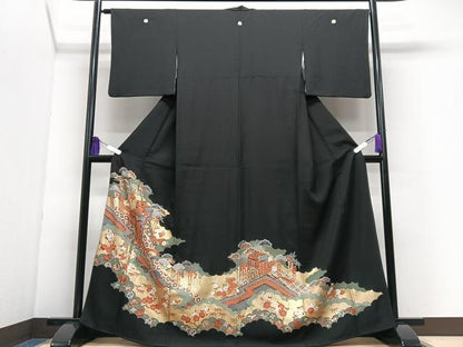 平和屋着物■豪華黒留袖　御所車吉祥花文　金彩　正絹　逸品　CABI7157xe