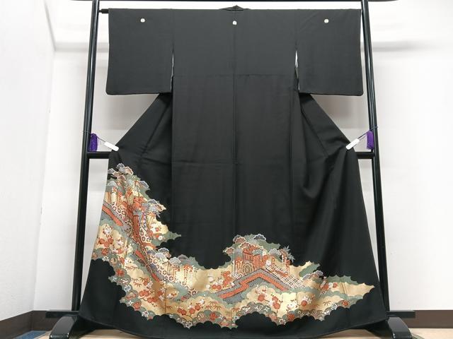 平和屋着物■豪華黒留袖　御所車吉祥花文　金彩　正絹　逸品　CABI7157xe