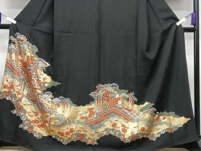 平和屋着物■豪華黒留袖　御所車吉祥花文　金彩　正絹　逸品　CABI7157xe