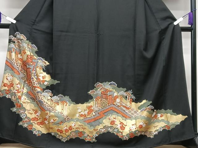 平和屋着物■豪華黒留袖　御所車吉祥花文　金彩　正絹　逸品　CABI7157xe