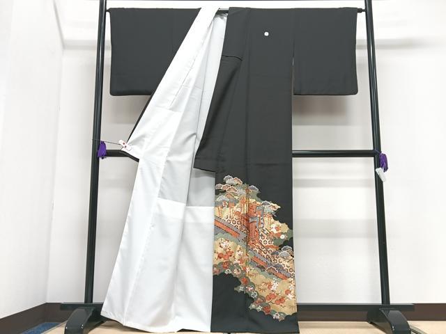 平和屋着物■豪華黒留袖　御所車吉祥花文　金彩　正絹　逸品　CABI7157xe