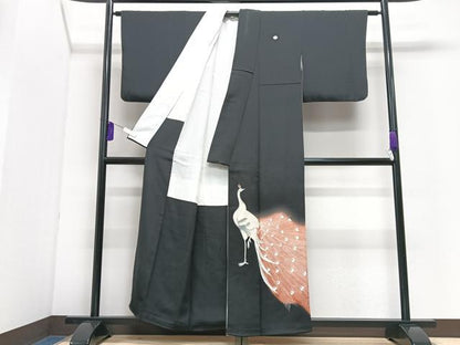 平和屋着物■豪華黒留袖　孔雀文　暈し染め　正絹　逸品　CABI7159xe