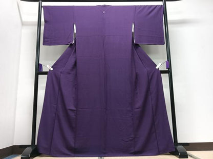 平和屋着物■上質な色無地　舞花地紋　茄子紺色　正絹　逸品　CABI7160xe