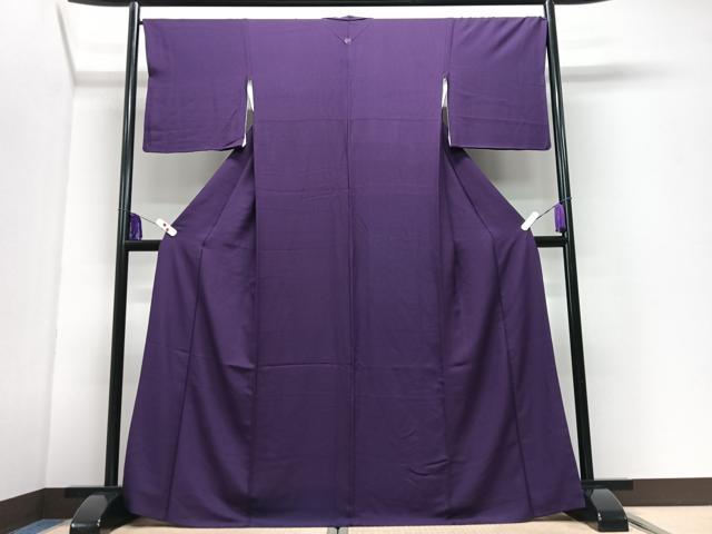 平和屋着物■上質な色無地　舞花地紋　茄子紺色　正絹　逸品　CABI7160xe