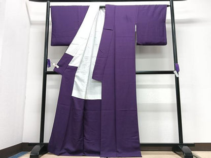 平和屋着物■上質な色無地　舞花地紋　茄子紺色　正絹　逸品　CABI7160xe