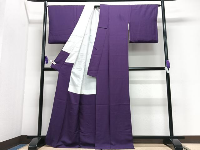平和屋着物■上質な色無地　舞花地紋　茄子紺色　正絹　逸品　CABI7160xe
