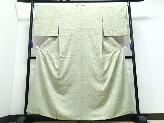 平和屋着物■上質な色無地　芝草地紋　若芽色　正絹　逸品　CABI7162xe