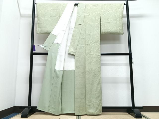 平和屋着物■上質な色無地　芝草地紋　若芽色　正絹　逸品　CABI7162xe