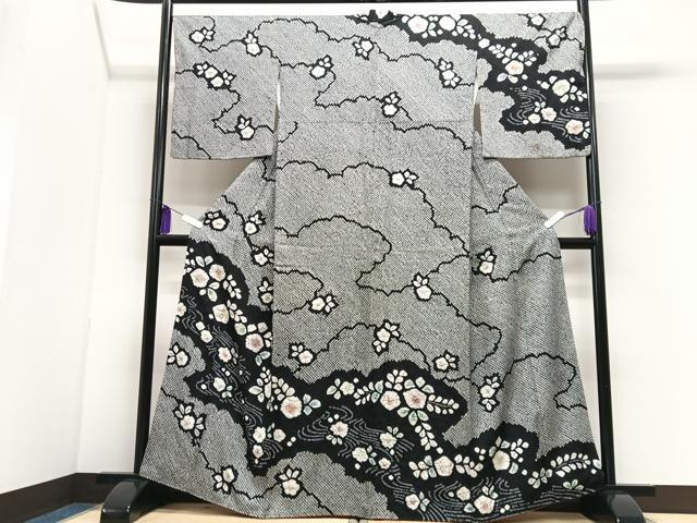 平和屋着物●訪問着　絞り　辻が花　黒地　正絹　逸品　CABI7172xe