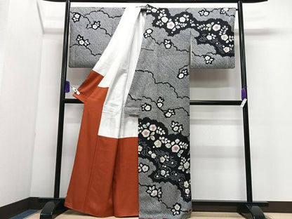 平和屋着物●訪問着　絞り　辻が花　黒地　正絹　逸品　CABI7172xe
