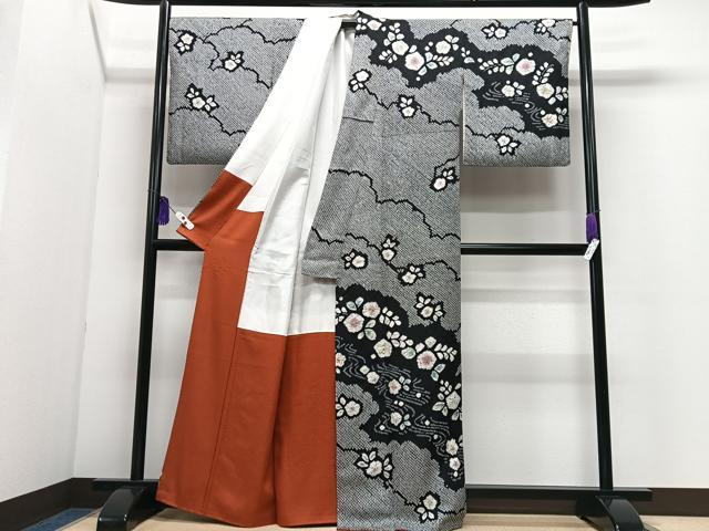 平和屋着物●訪問着　絞り　辻が花　黒地　正絹　逸品　CABI7172xe