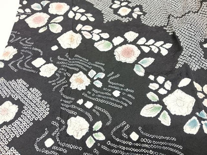 平和屋着物●訪問着　絞り　辻が花　黒地　正絹　逸品　CABI7172xe