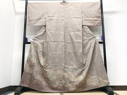 平和屋着物■中国三大刺繍　相良刺繍　訪問着　作家物　紬地　草花文　正絹　逸品　CABI7174xe